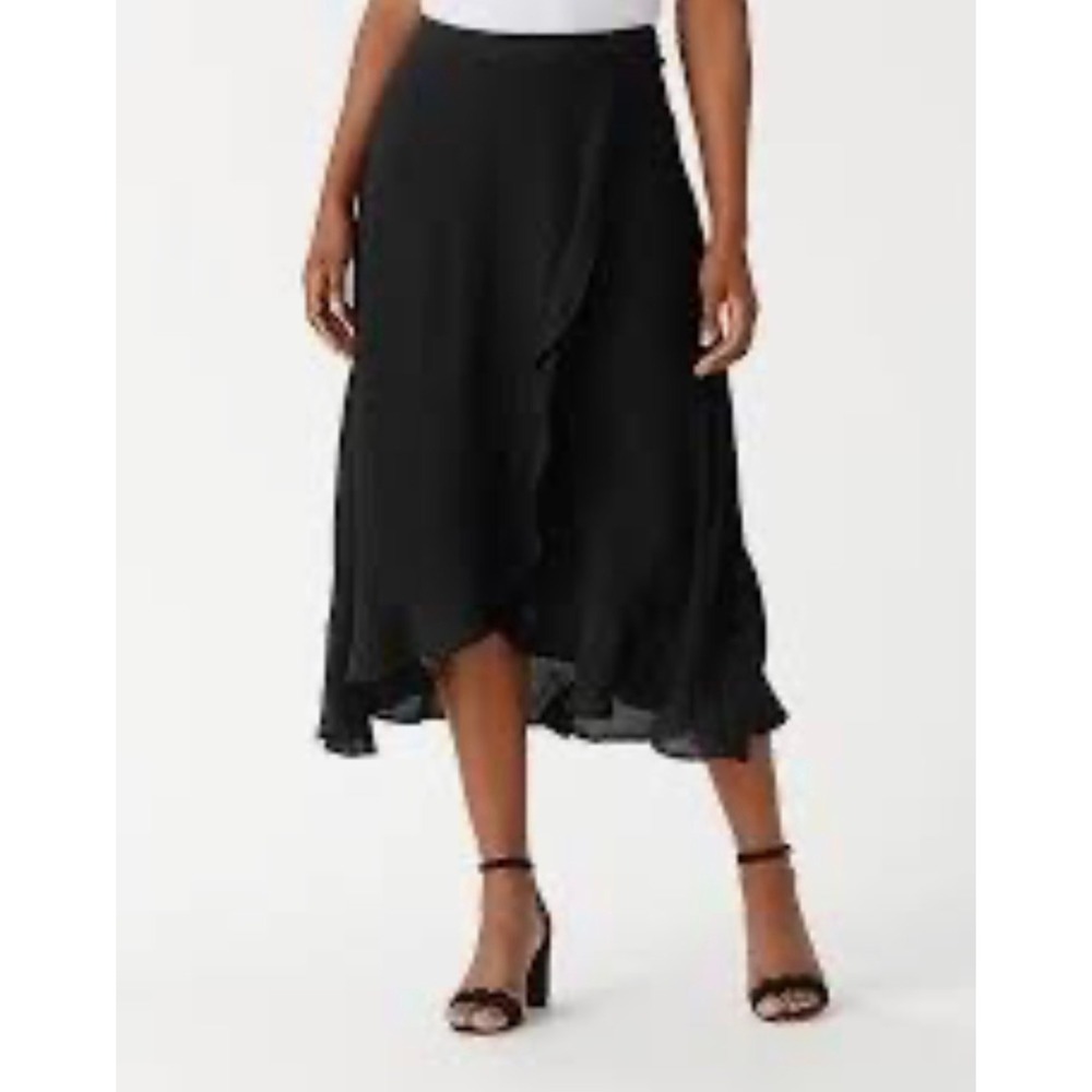 Tommy Bahama Black Ruffle Faux Wrap‎ Midi Skirt High Low Textured Size 12